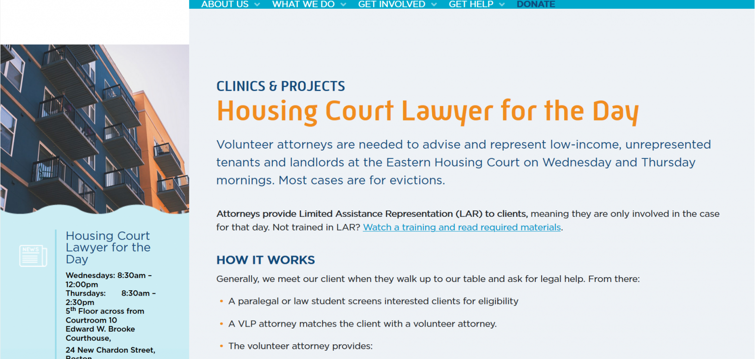 Housing Court Lawyer for the Day programs in Massachusetts Eviction Innovation