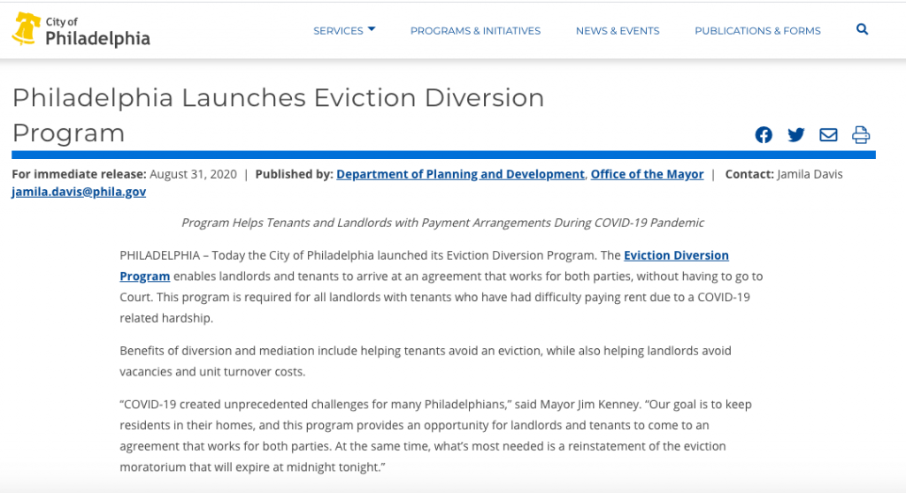 Philadelphia eviction diversion program announcement