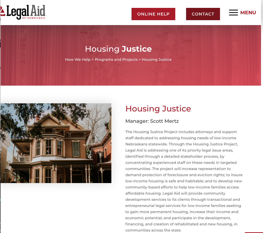 Housing Justice Project in Nebraska Eviction Innovation