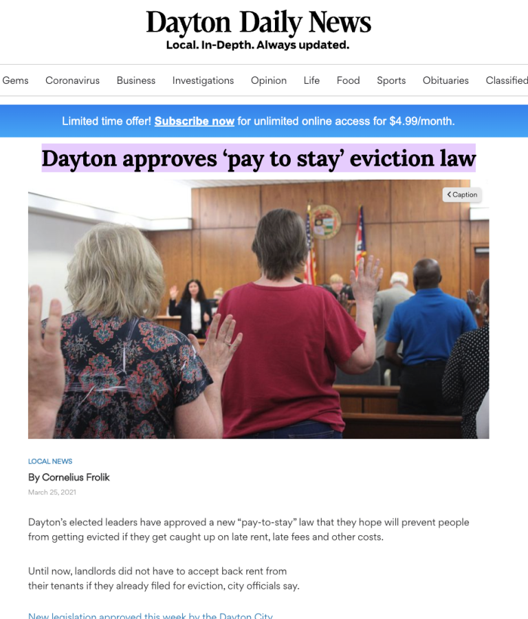 PaytoStay Ordinances in Ohio cities Eviction Innovation